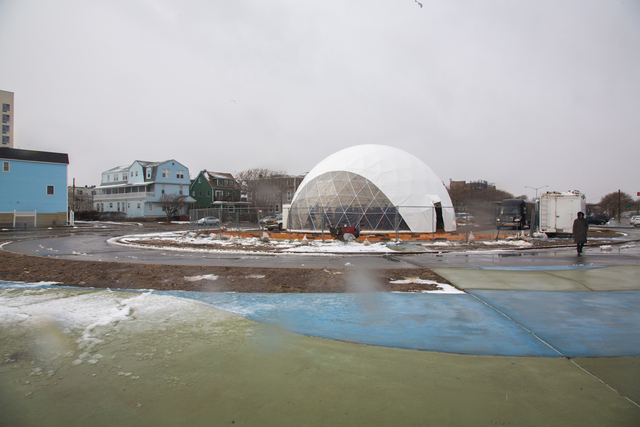 <p>MoMA PS1's EXPO 1: New York project includes the installation of a temporary cultural center, the VW Dome 2, in a parking lot near Beach 94th Street in The Rockaways.</p>
