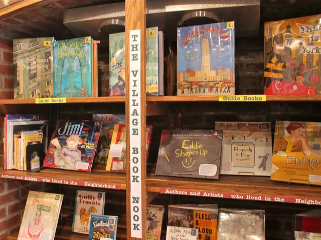 <p>The pop-up exhibit includes a Greenwich Village-themed lending library for children.</p>
