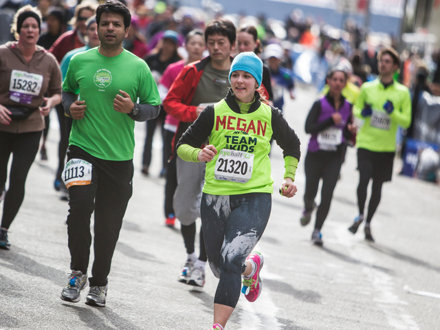 <p>Hundreds of runners compete in the NYC Half marathon in Lower Manhattan on Mar. 17th, 2013.</p>

