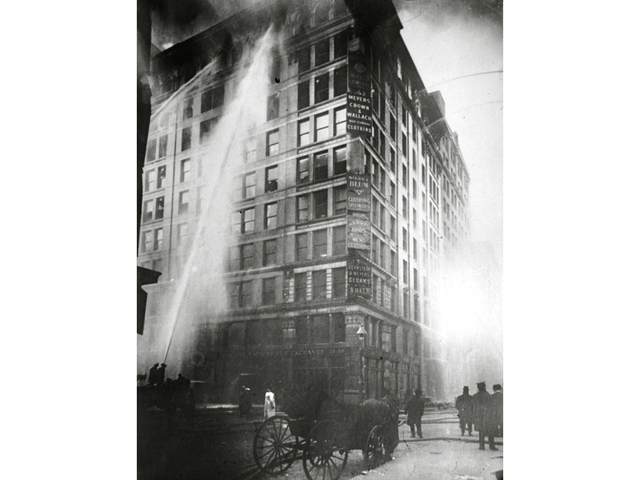 <p>This photo of the Triangle Shirtwaist fire ran on the cover of the 'New York World' newspaper March 26, 1911, the day after the fire that killed 146 people.&nbsp;</p>
