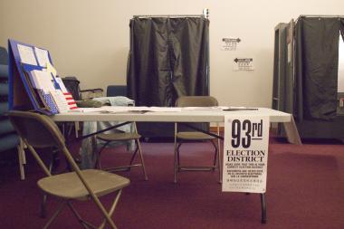 Of six voting machines at 213 W. 58th St., one was set aside for a single mystery voter.