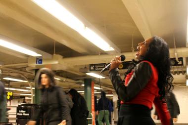 Gospel singer Arlethia performs in the MTA's Music Under New York program. She booked the most gigs out of any performer in the program in last two years, according to the transit agency.
