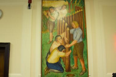 Five murals by artist Axel Horn, painted during the Great Depression, were restored and hung in Supreme Court.