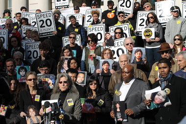 Families whose loved ones were killed or injured by reckless drivers gathered in front of City Hall Sunday afternoon to announce the formation of a new group, "Families for Safe Streets", which will advocate for the implementation of Vision Zero.