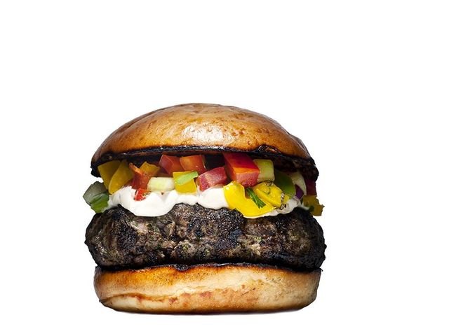 <p>A lamb kofta burger at 5 Napkin Burger.</p>
