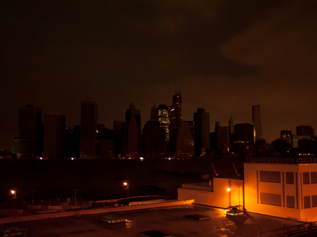 <p>The darkened skyline of lower Manhattan is seen here in the wake of Hurricane Sandy Tuesday, Oct. 30, 2012.</p>

