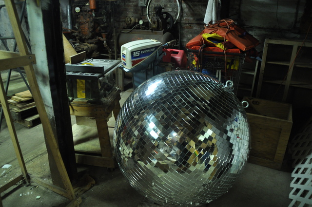 <p>Robert Boyd's disco ball remained in tact for the most part, despite the ruin of most of his other art pieces.</p>
