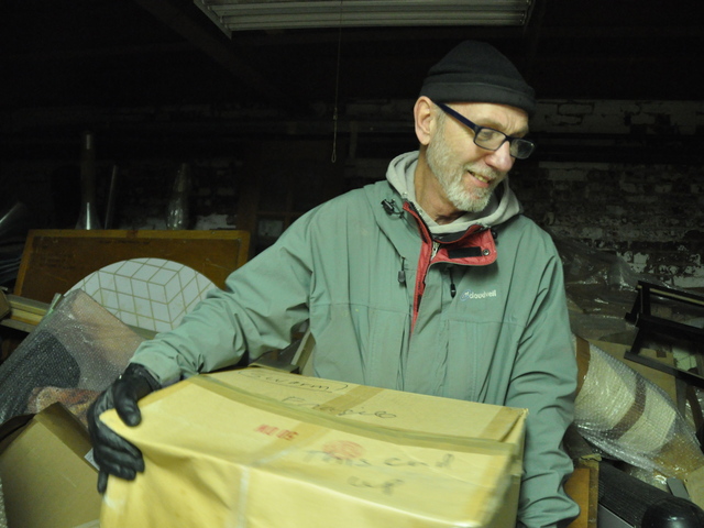 <p>Fritz Buehner, 70, began hauling boxes of his artwork out of his flooded storage space Thursday, after seeing the damage for the first time after the hurricane. "It's terrible. I'm trying to have a sense of humor," he said of the damage.</p>
