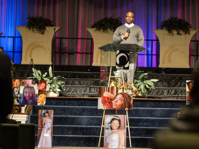 <p>Corey Abraham, the brother of Lauren Abraham, remembers his sister at the funeral service held on Nov. 8, 2012.</p>
