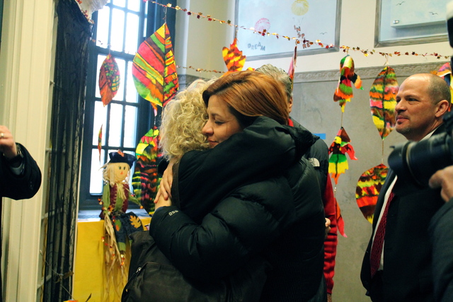 <p>Christine Quinn visits public schools in the aftermath of Hurricane Sandy.</p>
