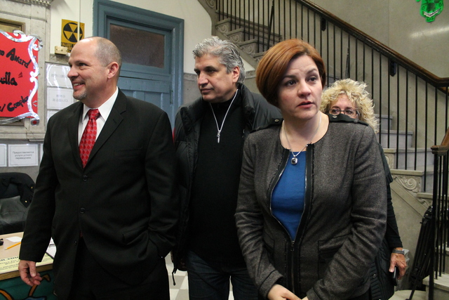 <p>Christine Quinn visits public schools in the aftermath of Hurricane Sandy.</p>
