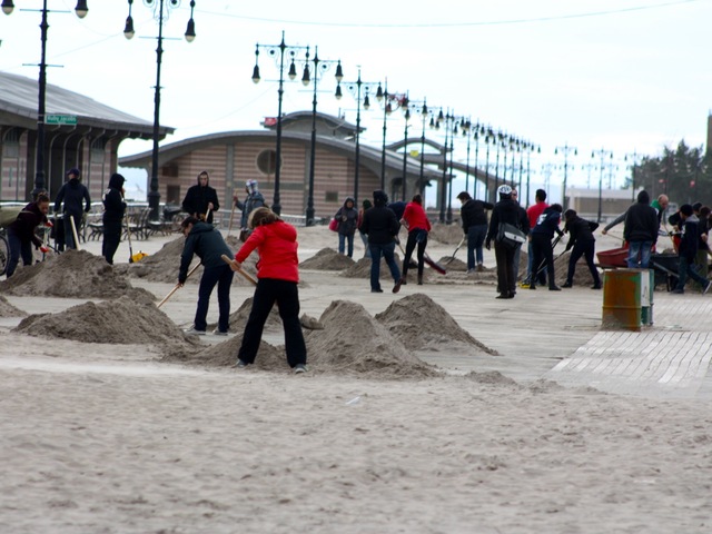 <p>Volunteer clean-up crews helped in Coney Island after Hurricane Sandy.</p>
