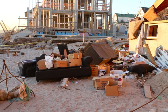 <p>November 6, 2012 - Couches and living room furniture were found on the beach in Sea Gate.</p>
