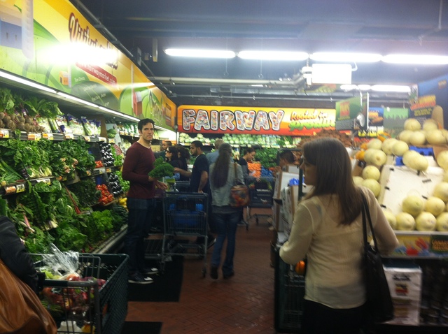 <p>Customers grabbed necessities and food at Fairway on October 27, 2012.</p>
