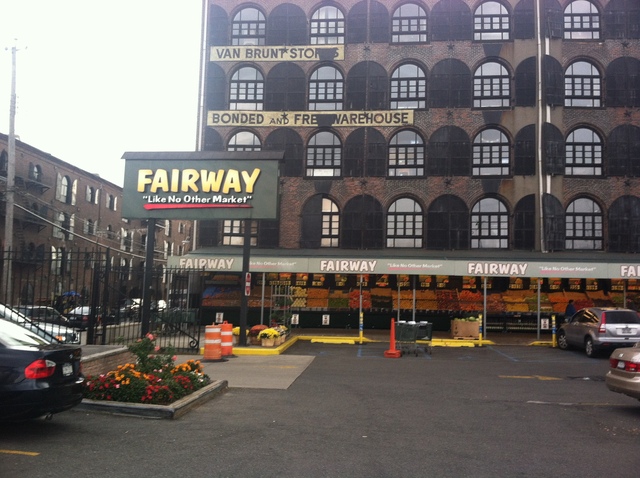 <p>The parking lot at Fairway, a low-lying, Zone A grocery store.</p>
