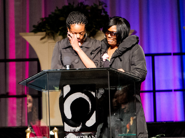 <p>Family members of Lauren Abraham are overcome with emotion at the funeral service held in Flatlands, Brooklyn on Nov. 8, 2012.</p>
