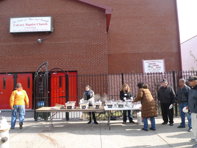 <p>A food line distributes hot meals to Red Hook Houses residents, many of whom have been without power, heat, hot water and elevator service since Hurricane Sandy flooded the neighborhood.</p>
