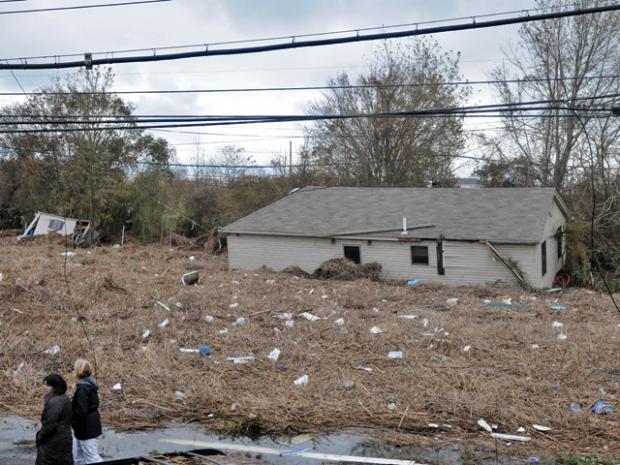 <p>A house that neighbors on Fox Beach Avenue said was torn from its foundation and moved to the back of the property during Hurricane Sandy, on Oct. 31, 2012.</p>