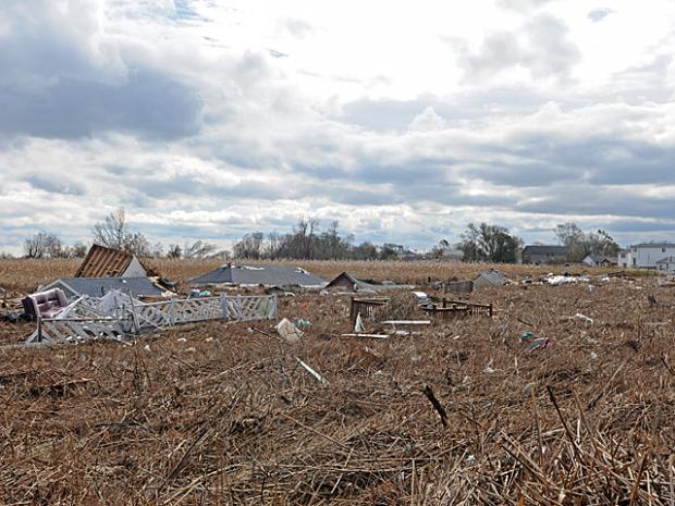 <p>Parts of homes in Oakwood were washed into a marsh near Fox Beach Avenue after Hurricane Sandy, on Oct. 31, 2012.</p>