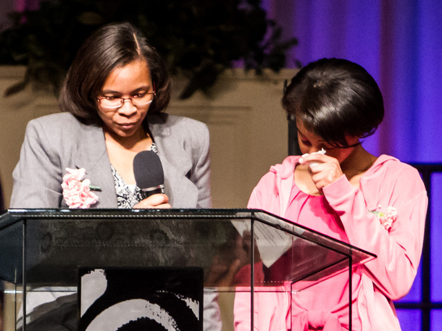 <p>Friends of the Lauren Abraham are overcome with emotion at the funeral service held in Flatlands, Brooklyn on Nov. 8, 2012.</p>
