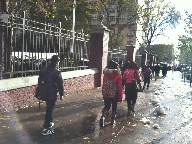<p>Students left George Washington High School on their first day back Nov. 8, 2012.</p>
