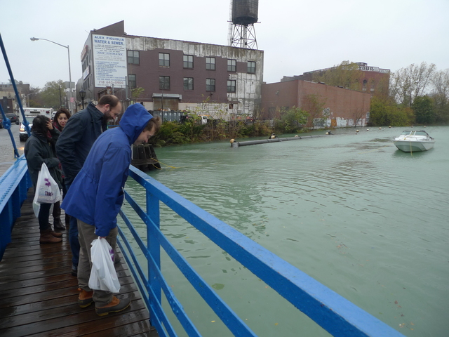 <p>Locals lined up to get a look at the Gowanus Canal as Hurricane Sandy bore down on the city.</p>
