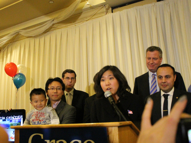<p>Grace Meng delivers a victory speech after winning the 6th congressional district election on Nov. 6.</p>
