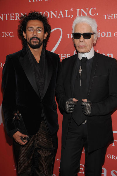 <p>Haider Ackerman and Karl Lagerfeld at the Fashion Group's Night of Stars Gala at Cipriani Wall Street, Thursday, October 25, 2012.</p>
