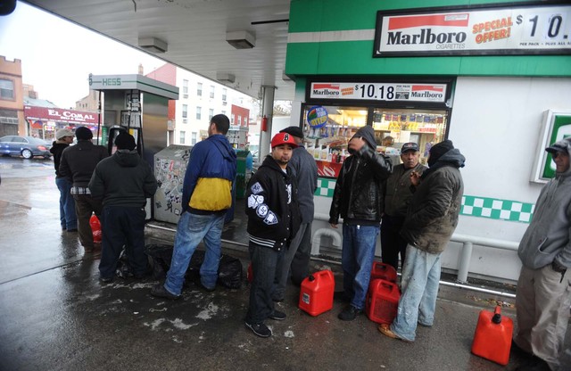 <p>A line of people took their gas cans to the Hess station on Metropolitan and Bushwick avenues in Williamsburg.</p>
