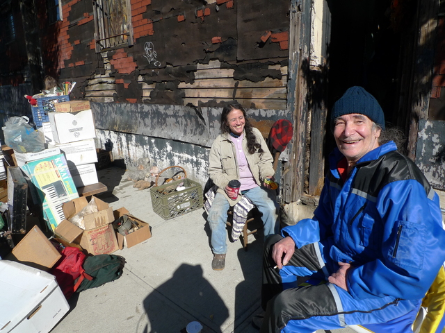 <p>Izzi Horenstein, a bartender at the Red Hook stalwart Sunny's bar, and Sunny's owner, Antonio Raffiele, at Horenstein's house on Nov. 4, 2012. Raffiele hopes to have Sunny's up and running within the next week.</p>
