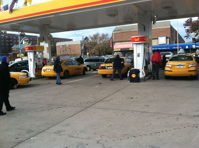 <p>Cabs poured into the Shell station on Northern Boulevard in Jackson Heights Thursday, as locals were turned away.</p>
