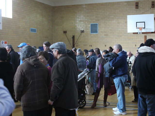 <p>Long Lines greeted voters at P.S. 214 in Flushing on Nov. 6.</p>
