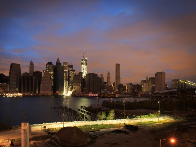 <p>The Lower Manhattan skyline as power began to come back on following Hurricane Sandy Nov. 2, 2012.</p>
