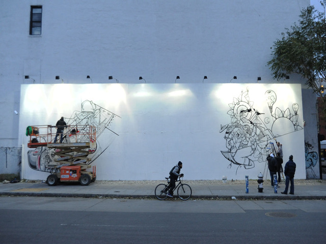 <p>A mural on Houston Street was lit up after power returned Nov. 2, 2012.</p>
