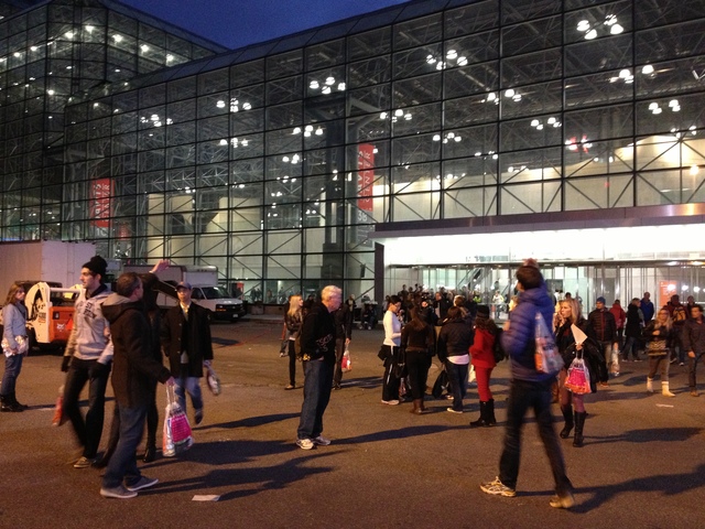 <p>Disappointed runners leave the Javitz Center Marathon Expo moments after learning that the NYC Marathon was canceled on November 2, 2012.</p>
