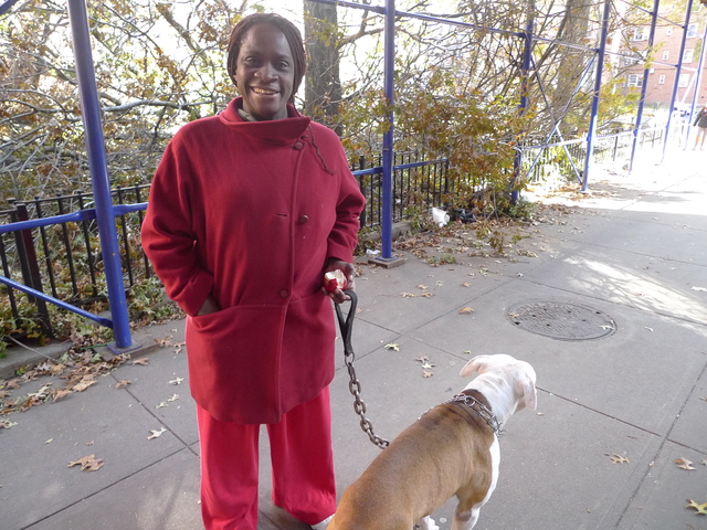 <p>Patricia Philip, 40, has asthma but has had to walk up and down stairs from her sixth floor apartment since Hurricane Sandy knocked out elevator service at Red Hook Houses. Residents also don't have heat, power or hot water.</p>

