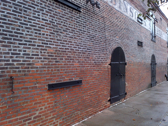 <p>Red Hook on Tuesday, Oct. 30, the day after Hurricane Sandy hit.&nbsp; The different colored bricks show how high the water wa.</p>
