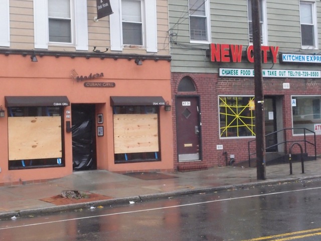 <p>Some stores along Vernon Boulevard were boarded up.</p>
<div>
	<br />
	&nbsp;</div>
