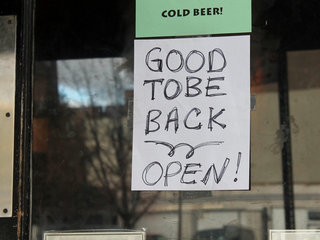 <p>Slice on Hudson Street reopened Saturday after power was restored to lower Manhattan. Restaurants all over downtown were rushing to open their doors after being shuttered for days after Hurricane Sandy.</p>
