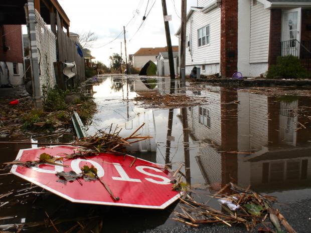 <p>October 31, 2012 - Fox Lane is Staten Island was flooded days after Hurricane Sandy.</p>