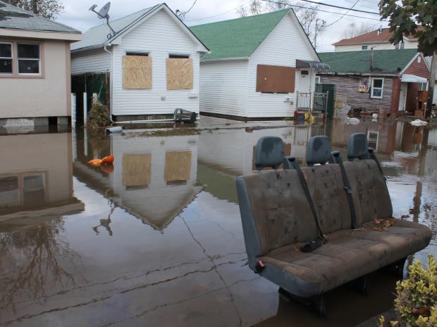 <p>October 31, 2012 - The streets of Midland Beach remain flooded days after Hurricane Sandy.</p>