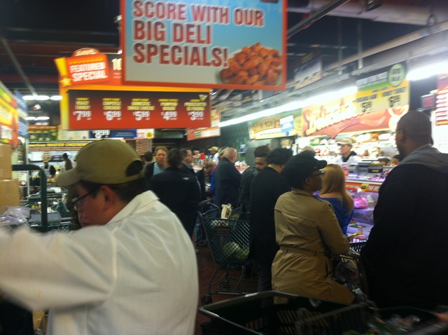 <p>Store workers kept the shelves stocked at Fairway on October 27, 2012.</p>
