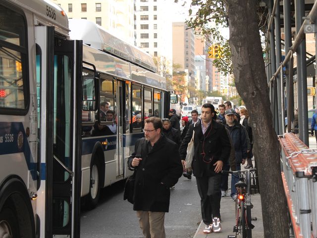 <p>Commuters were forced to reroute by taking subway bus services or walking three days after Hurricane Sandy damaged the city's public transportation system.</p>
