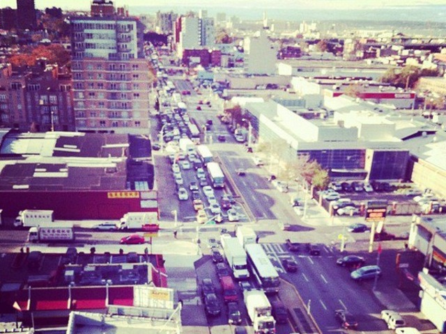 <p>Traffic jammed along Brooklyn's Fourth Avenue as commuters tried to make their way into Manhattan on Wednesday October 31, 2012.&nbsp;</p>
