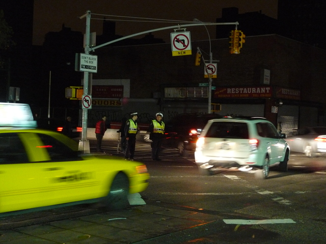 <p>Cops do what they can to direct traffic at Delancey and Essex on the Lower East Side after Hurricane Sandy knocked out power in lower Manhattan.</p>
