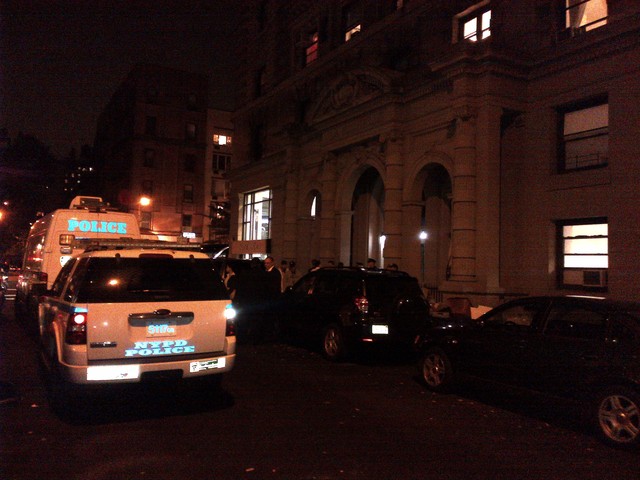 <p>Cop cars outside the La Rochelle building at 57 W. 75th St., where two children were stabbed on Oct. 25, 2012.</p>
