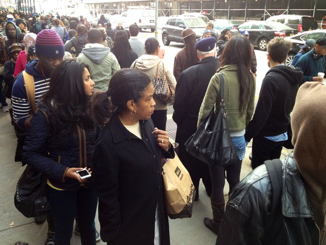 <p>Commuters in Downtown Manhattan and Brooklyn said that the line for the busses stretched around the block several times on November 1, 2012.</p>
