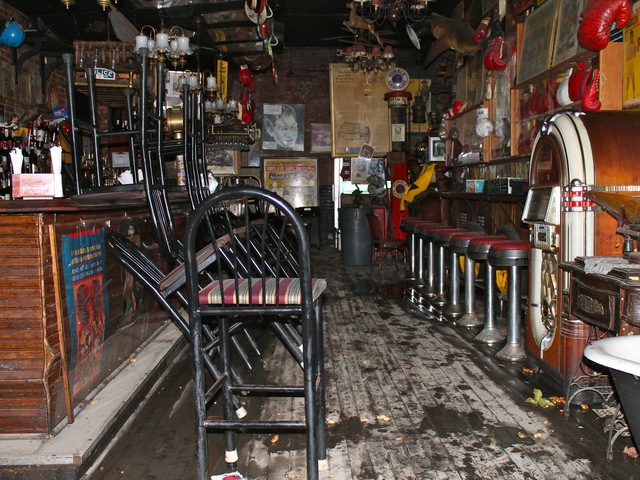 <p>Many businesses in Long Island City sustained significant damage from floodwaters. The Waterfront Crabhouse was one of them. The flooding destroying floors, furniture and memorabilia that decorated the walls, including old posters and boxing gloves.</p>
