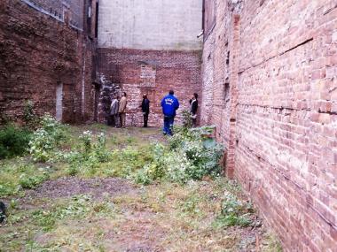 The Department of Buildings inspects the damage.