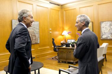  Tony Blair meets with Mayor Rahm Emanuel Thursday in Chicago. 
